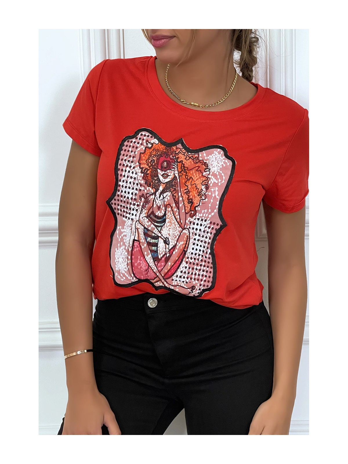 T-RTirt dessin girly rouge - 1