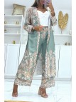 EnKEmble kimono et pantalon fluide vert d'eau à motif oriental - 1