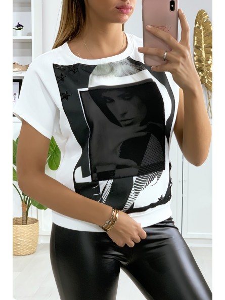 TeKTshirt motif Kim avec strass étoile et voile sur le visage - 3