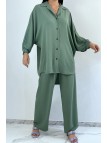 EnLEmble chemise ample et long en vert avec pantalon palazzo - 1