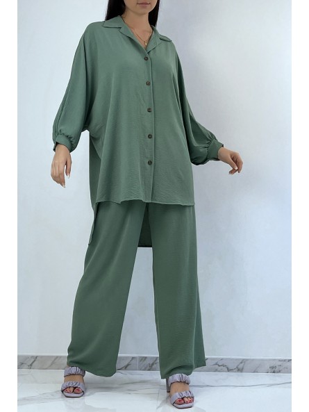EnLEmble chemise ample et long en vert avec pantalon palazzo - 2