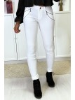 Pantalon slim blanc en strech avec zip et suédine - 2
