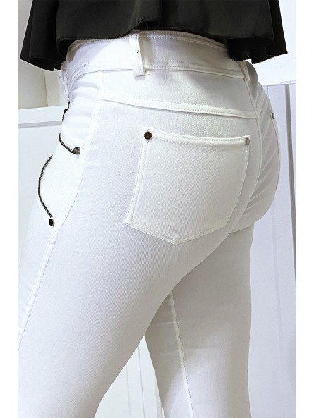 Pantalon slim blanc en strech avec zip et suédine - 7