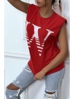 T-shirt rouge avec épaulettes et écriture W. T-shirt femme en coton - 1