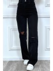 Jeans boot-cut noir taille haute déchiré aux genoux. Jeans hyper tendance 2021 instagram et TikTok - 2
