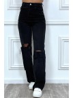 Jeans boot-cut noir taille haute déchiré aux genoux. Jeans hyper tendance 2021 instagram et TikTok - 3