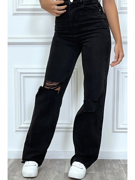 Jeans boot-cut noir taille haute déchiré aux genoux. Jeans hyper tendance 2021 instagram et TikTok - 5