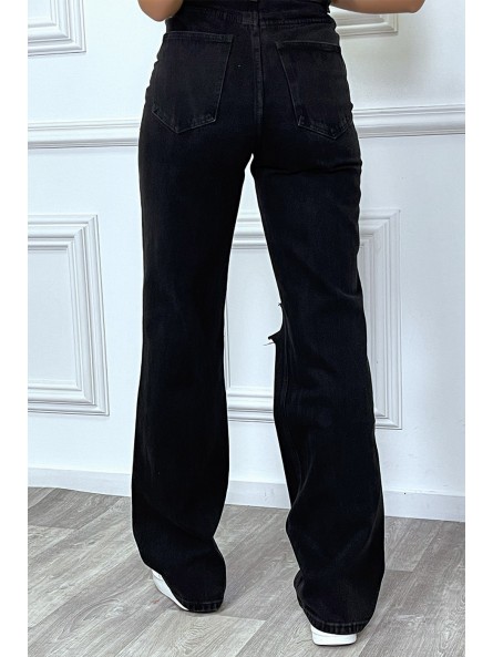 Jeans boot-cut noir taille haute déchiré aux genoux. Jeans hyper tendance 2021 instagram et TikTok - 10