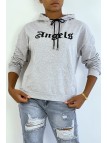 SwGGt à capuche gris avec écriture ANGELS et poches - 3