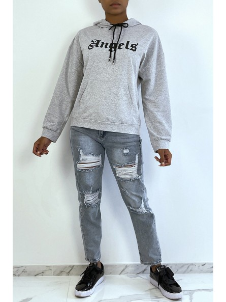 SwGGt à capuche gris avec écriture ANGELS et poches - 6