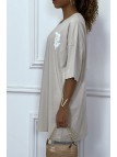 TeTTshirt oversize beige tendance avec dessin en coton - 2