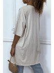 TeTTshirt oversize beige tendance avec dessin en coton - 3