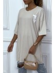 TeTTshirt oversize beige tendance avec dessin en coton - 4