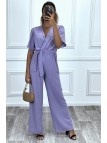 Combinaison pantalon palazzo violet cache coeur en voilage - 4