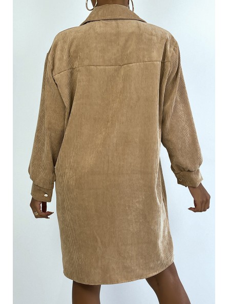LoLLue sur chemise camel en velours avec poches au buste - 4