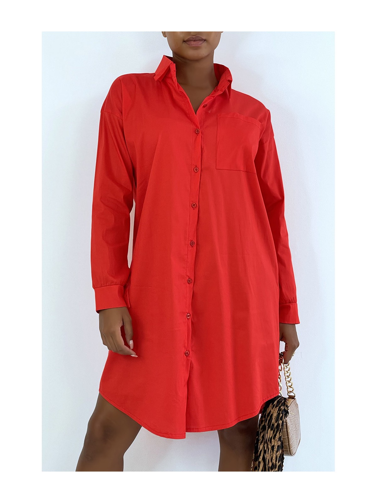 LoLLue robe chemise rouge avec poche. Chemise femme - 1