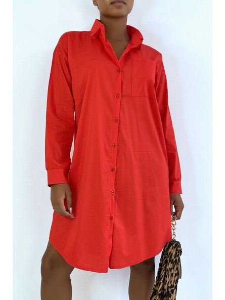 LoLLue robe chemise rouge avec poche. Chemise femme - 4
