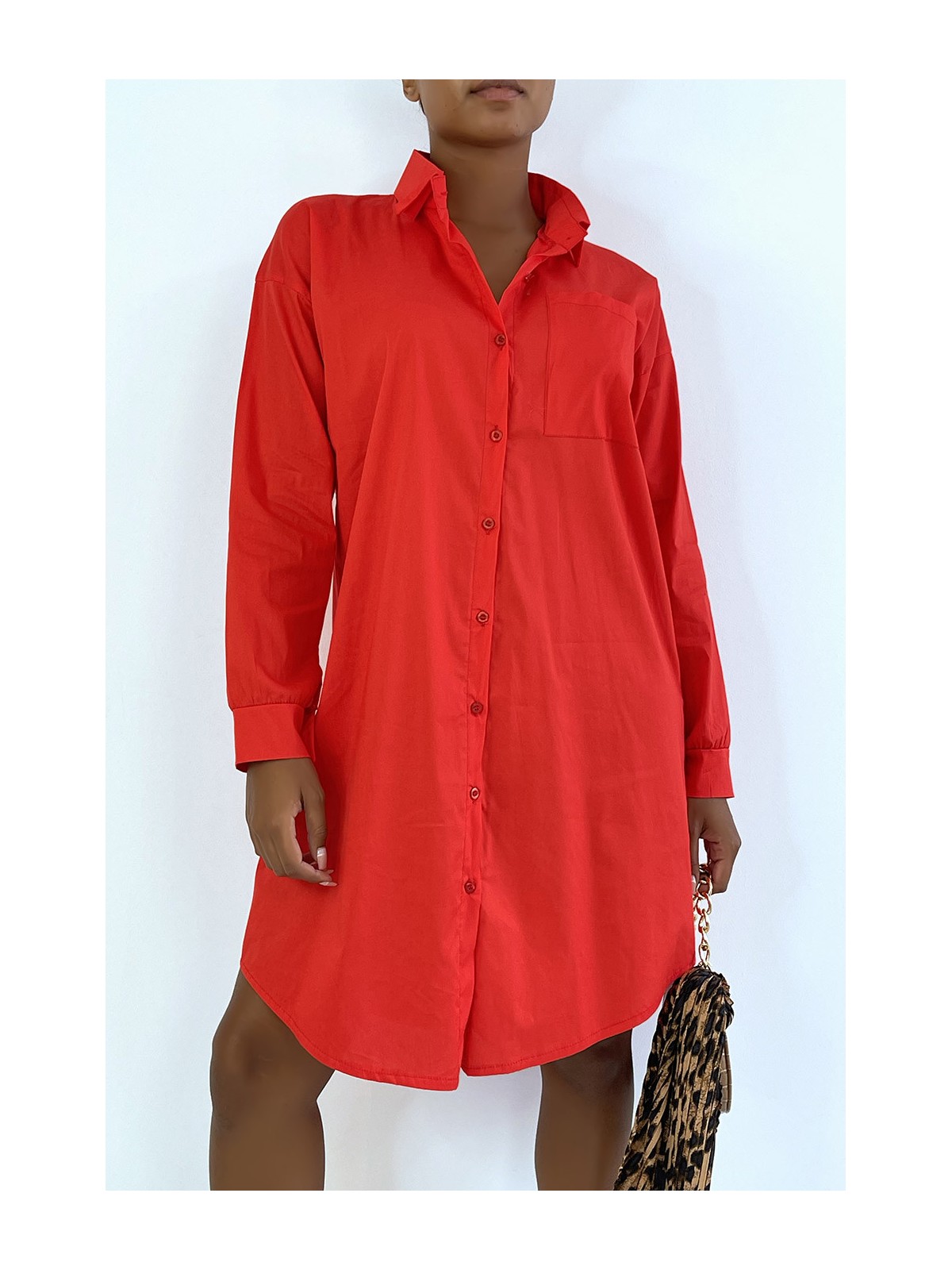 LoLLue robe chemise rouge avec poche. Chemise femme - 4
