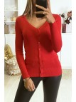 Gilet rouge en maille tricot très extensible et très doux - 1