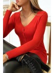 Gilet rouge en maille tricot très extensible et très doux - 3