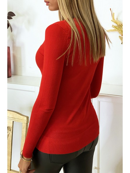 Gilet rouge en maille tricot très extensible et très doux - 5