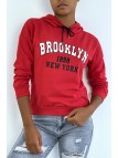 Sweat à capuche rouge avec écriture BROOKLYN 898 NEW YORK - 4