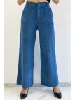 Pantalon palazzo bleu  en velours avec poches. Pantalon femme fashion - 1