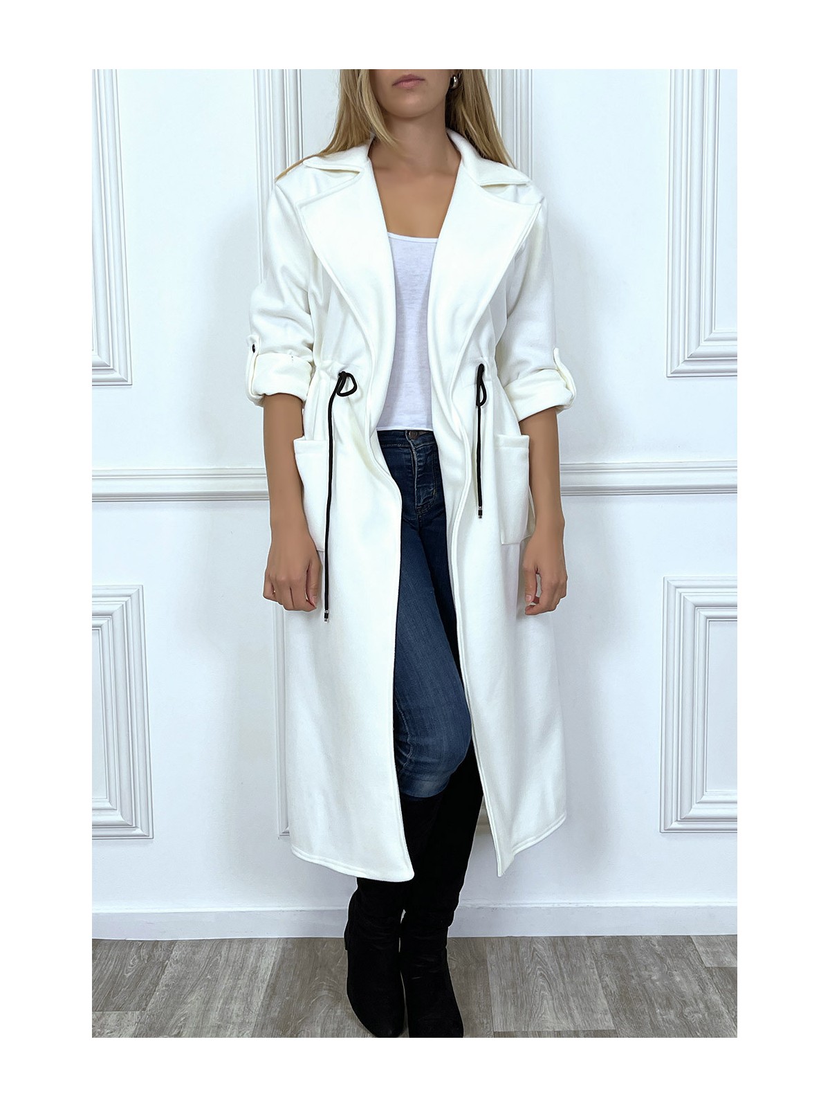 LoLL manteau blanc cintré à la taille avec poches - 1