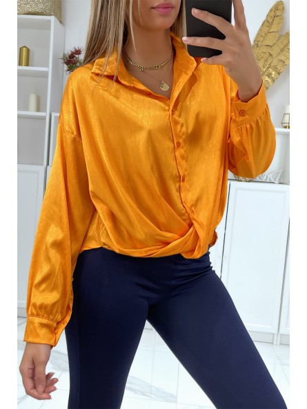 chemise orange avec noeud dans une belle matière satiné - 2