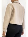 Veste courte très fashion en beige avec poches au buste - 3