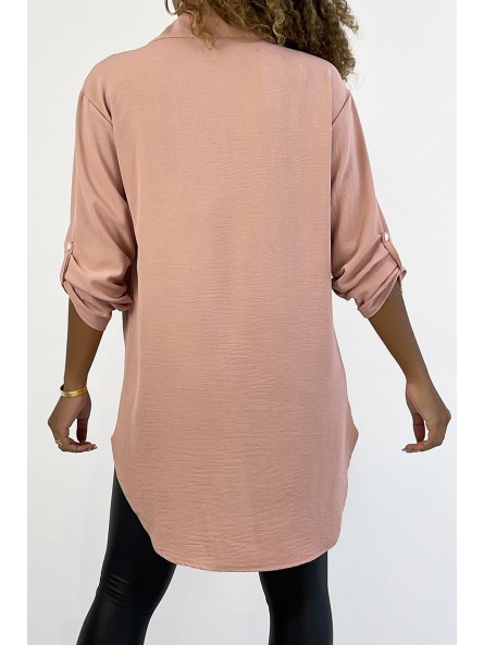 Chemise rose très chic avec poche au buste - 4