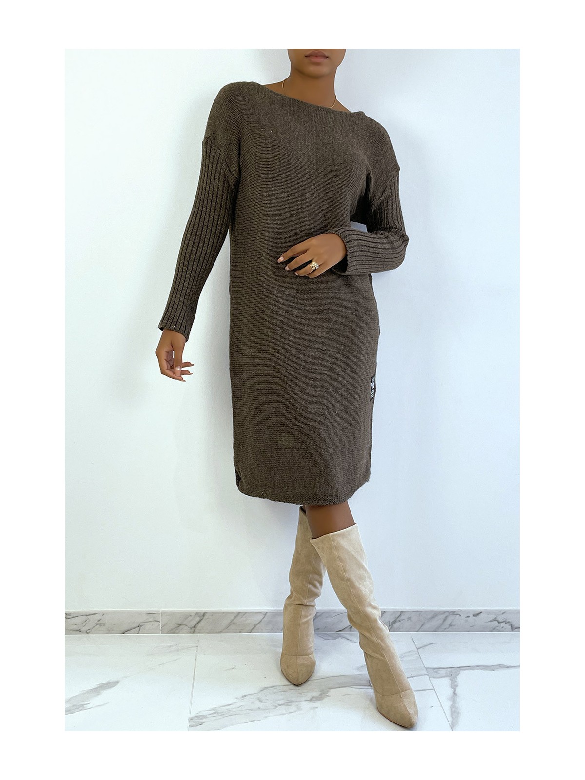 LoLLue robe pull marron composé de laine et de mohair - 1