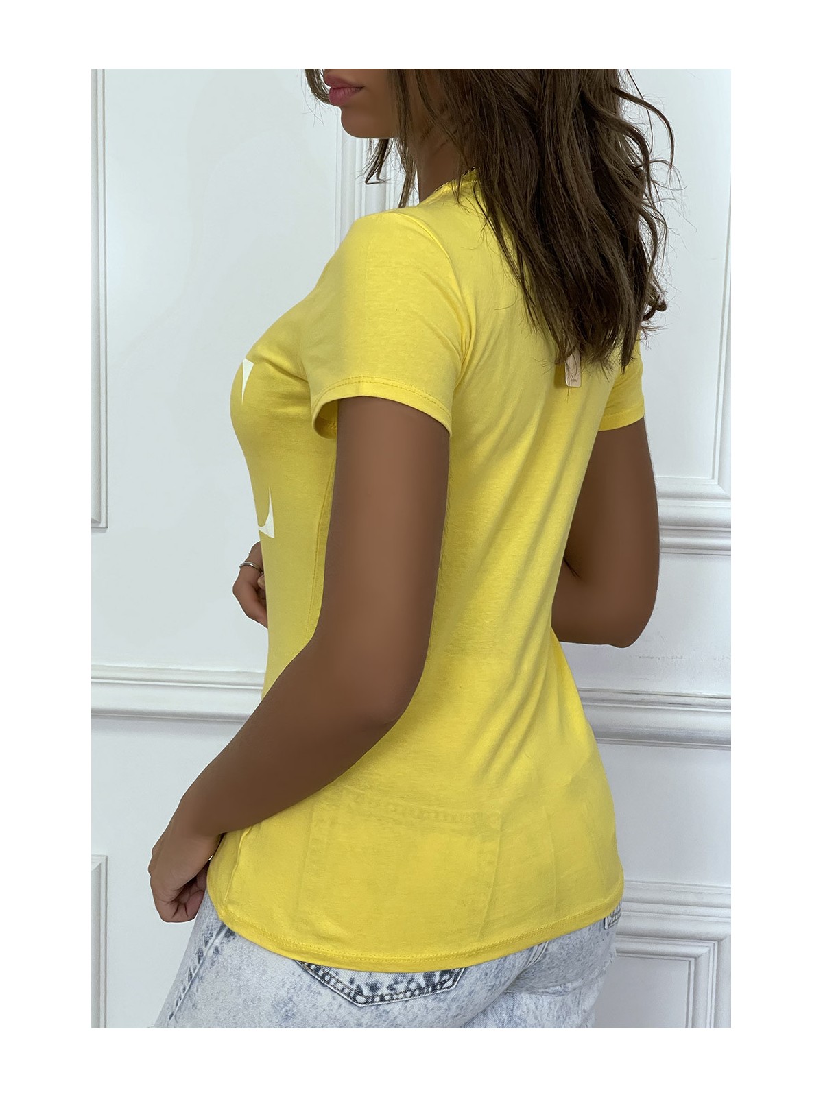 T-shirt basique jaune près du corps inscription "Love" - 1