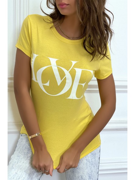 T-shirt basique jaune près du corps inscription "Love" - 5