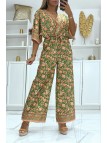 CoOOinaison pantalon patte d'éléphant orange et verte cintrée à la taille à magnifique imprimé floral - 2