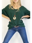 PuLL vert ample col V effet maille avec collier style bohème chic - 4