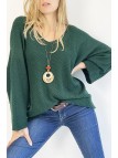 PuLL vert ample col V effet maille avec collier style bohème chic - 5