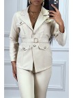 EnBBmble tailleur beige veste et pantalon avec ceinture réglable - 5
