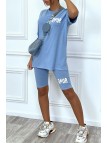 Ensemble tee-shirt et short cycliste bleu inspi marque de luxe - 3