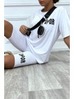 Ensemble tee-shirt et short cycliste blanc inspi marque de luxe - 7