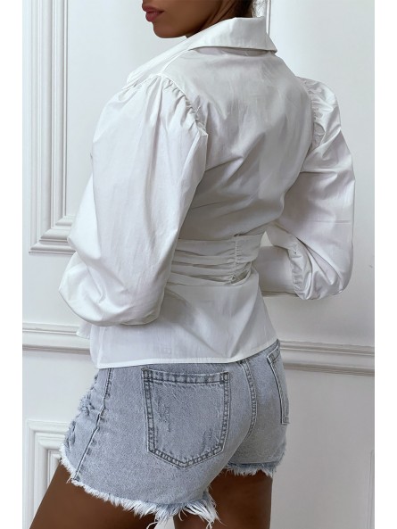 Chemise blanche avec manches bouffante et ceinture intégré - 2