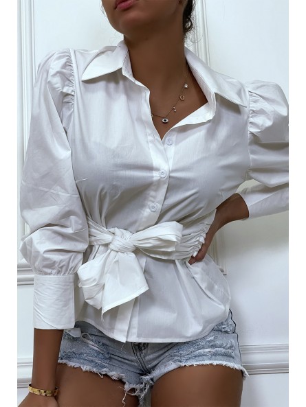 Chemise blanche avec manches bouffante et ceinture intégré - 7