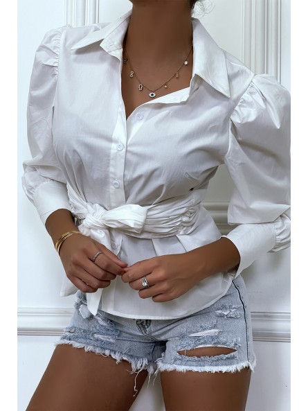 Chemise blanche avec manches bouffante et ceinture intégré - 9