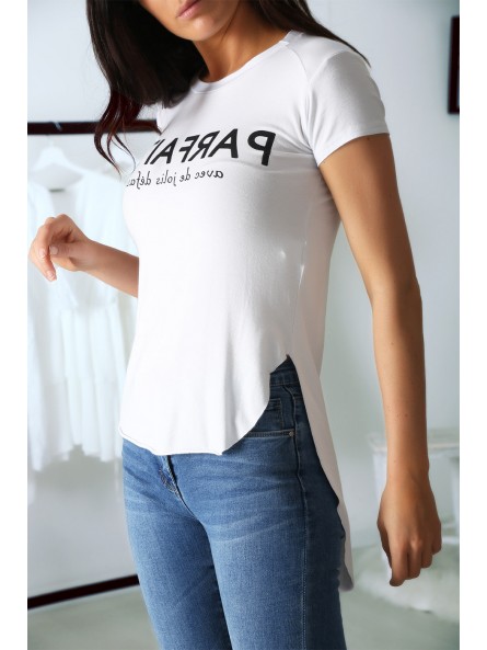 T-shirt blanc avec écriture PARFAITE à l'avant et plus longue derrière - 5
