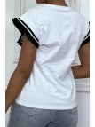 T-shirt blanc avec écritures "LUMAN" et détails noir, à manches courtes avec volants - 1