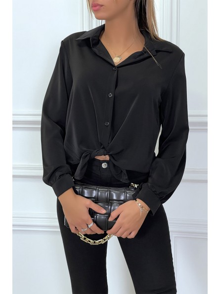 Chemise noire avec épaulettes dans une belle matière tombante - 4