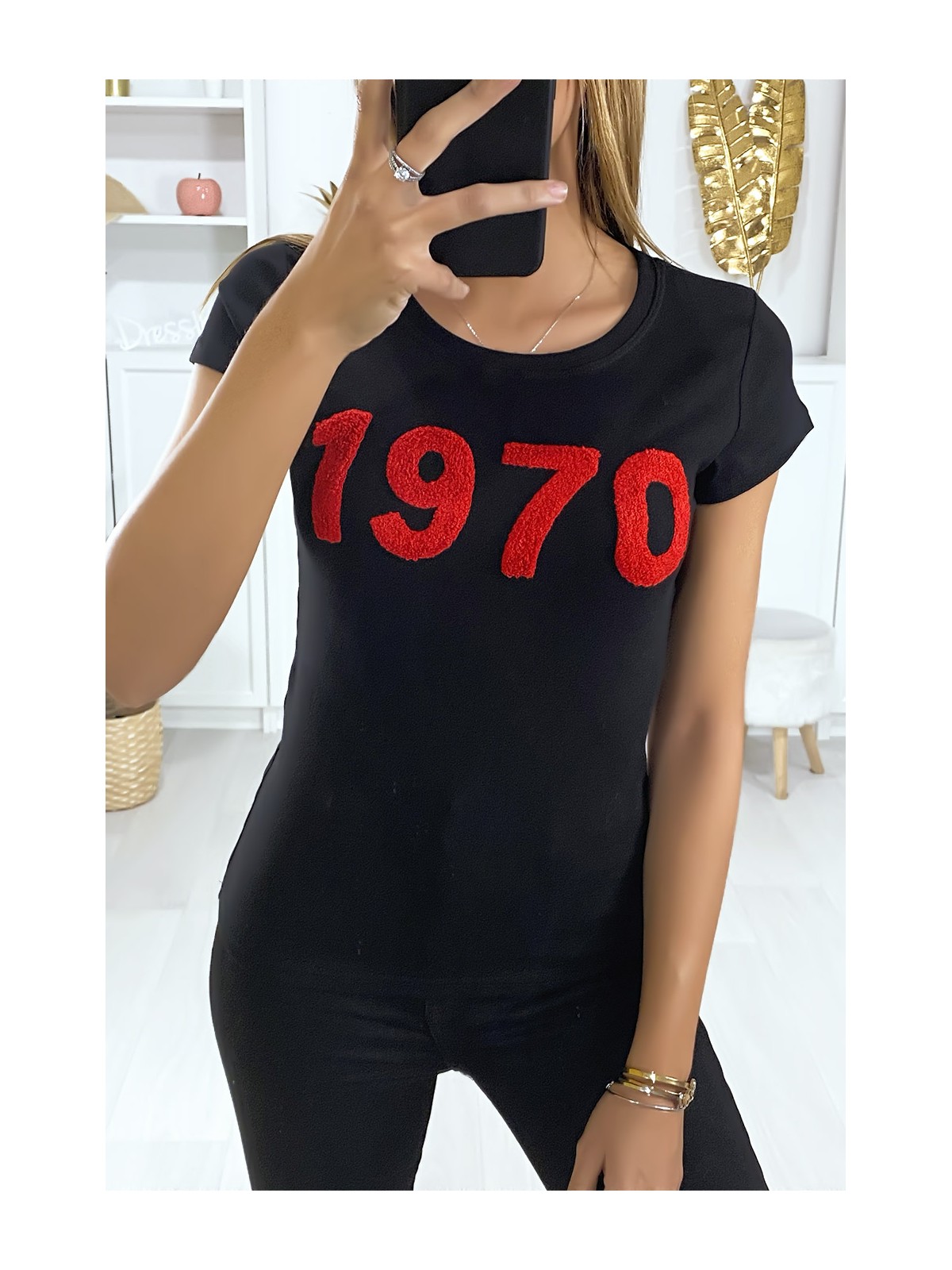 T-shirt noir avec écriture 1970 - 3