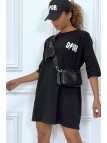 Tee-shirt oversize noir tendance, écriture "D/or", manche mi-longue - 2