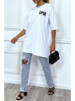 Tee-shirt oversize blanc tendance, écriture "D/or", manche mi-longue - 3