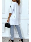 Tee-shirt oversize blanc tendance, écriture "D/or", manche mi-longue - 4